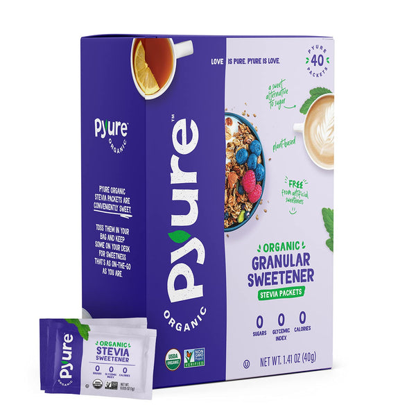 Pyure Organic Stevia Packets | Zero Calorie Sweetener for Coffee, and Baking
