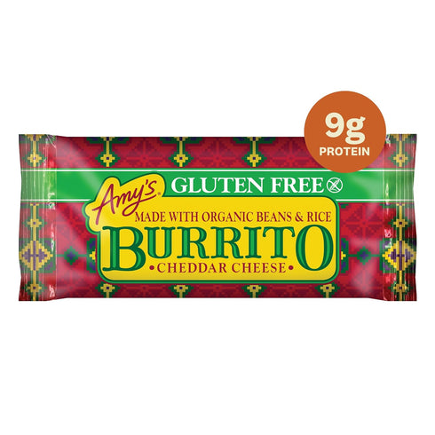 Frozen 5.5 oz Amy's Meals, Cheddar Cheese Burrito with Beans and Rice, Gluten Free