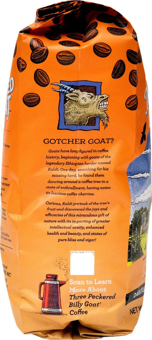2lb Raven's Brew Coffee High Caffeine Coffee Dark Roast Whole Bean Three Peckered Billy Goat
