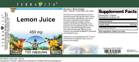 Terravita 450 (100 520672) Lemon Juice - mg Capsules, ZIN: