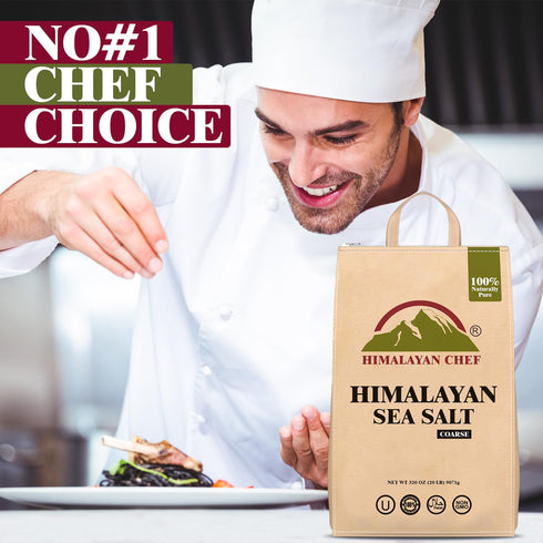 320 Himalayan Chef Sea Salt, Coarse Grain, Ounces Resealable Bag, Pure & Natural Sun Dried Sea Salt, Unrefined, Gluten