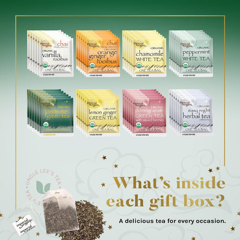 Uncle Lee’s Organic Tea Variety Gift Set, Wellness Collection with 8 Teas (6 Bags Each) in Premium Gift Box