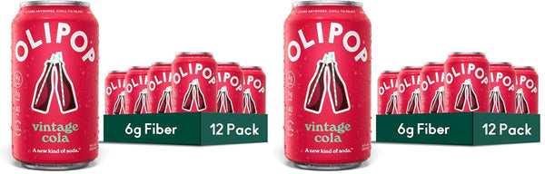 OLIPOP Prebiotic Soda Pop, Vintage Cola, Pantry Pack Packed with Prebiotics, Fiber,