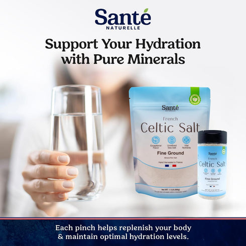 8oz 1.1lb (18oz) Sante Naturelle Celtic Salt Organic Fine Ground Bundle Shaker & Bag Unrefined Organic French Mineral