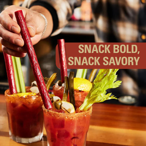Demitri's Bloody Mary Pepperoni Straws - 5 Pepperoni Straws (Pack of 1) - Smoky Edible Cocktail Garnish Snack