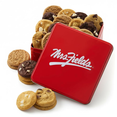 Mrs. Fields 24 Nibblers Bite-Sized Cookies Signature Mini Tin - Assorted with