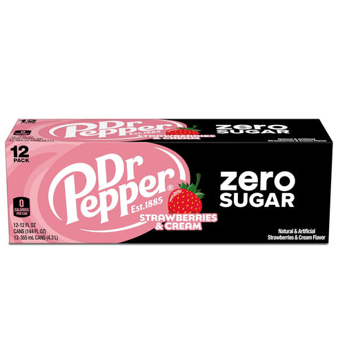 12 oz 12 Pack Dr Pepper Zero Strawberries and Cream Soda, fl cans