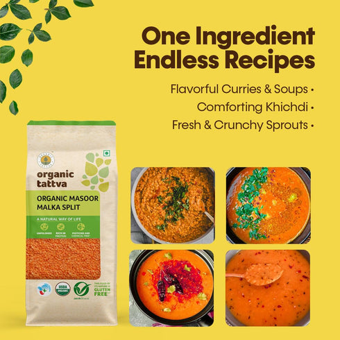 500gms, Organic Tattva Masoor Dal Malka Split Red Lentils for Everyday Cooking Masoor Dal, Soups, and Indian Meals