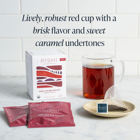 15 Count (Pack 1) Rishi Tea English Breakfast Tea - Organic Sachet Tea Bags, Energizing & Caffeinated Pure Black Tea