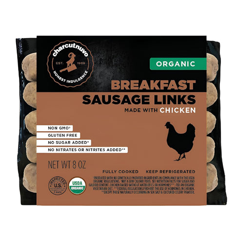 Charcutnuvo Organic Chicken Breakfast Links Sausage - 8oz Lean & Flavorful Morning