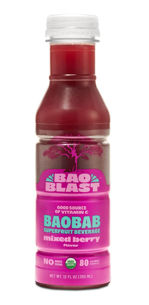 Immune 6 Pack, 12 oz BaoBlast Mixed Berry Baobab Drink Organic Baobab Juice with Apple, Blackberry & Raspberry, Low