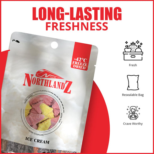 1oz (30g) Pack 10 NORTHLANDZ Freeze Dried ICE CREAM | Creamy & Crunchy Treat | Mango, Strawberry, and Vanilla Flavors |