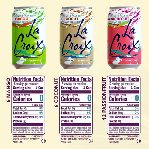 Pack 24-Pack 12oz 6x 6x 12x LaCroix Sparkling Water Tropical Variety | of Cans | Mango | Coconut | Passionfruit