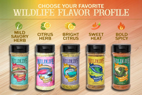 Pack (5 Set) Wildlife Seasonings Tackle Box Bundle Seafood Seasoning Variety for Fish, Grilling & Cooking Flavor