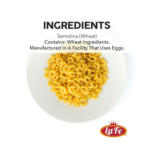 Elbow 16oz 3 Pack Elbows La Fe Macaroni Pasta - - Unenriched Semolina Wheat Pasta Italian - Cholesterol & Sodium Free