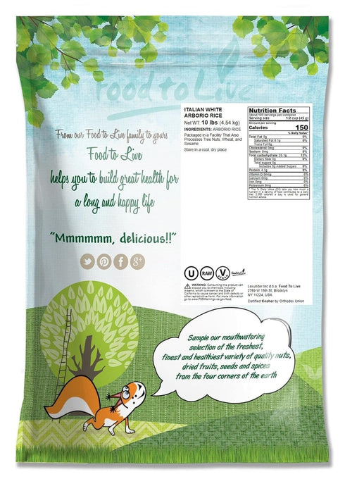 10 Food to Live Italian Arborio Rice, Pounds Short Grain White Rice, Superfino Grade, Vegan, Kosher, Bulk, Ideal