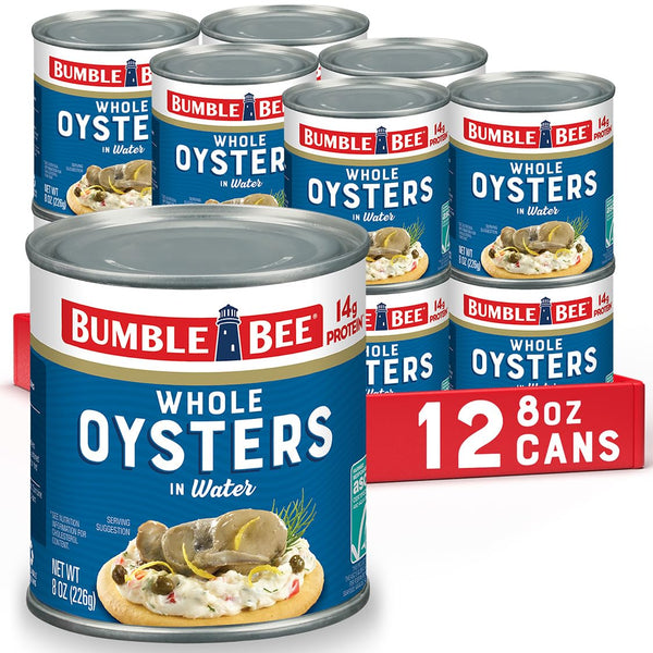 Bumble Bee Premium Select Whole Canned Oysters, 8 oz Cans (Pack of