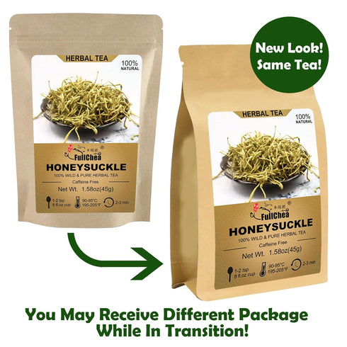 100% 1.58oz/45g FullChea - Pure Natural Dried Honeysuckle - Jin Yin Hua Honeysuckle Tea - Premium Flower Herbal Tea