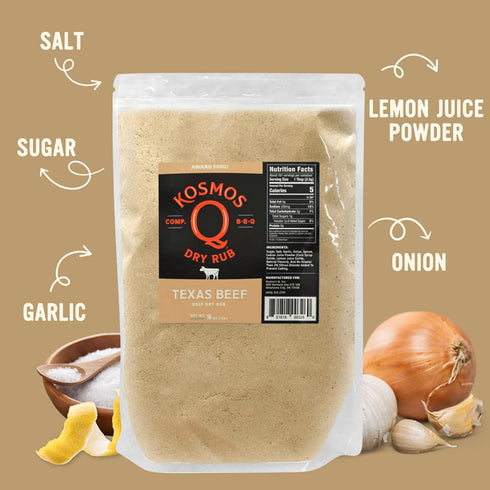 16 Oz Kosmos Q Texas Beef BBQ Dry Rub, Steak Seasoning with Garlic, Onion, Lemon & Savory Spices for Steak, Beef Ribs