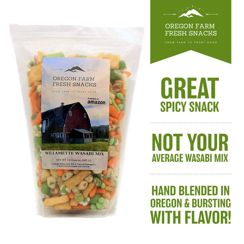 (14 oz) Oregon Farm Fresh Snacks Wasabi Peas & Rice Crackers Mix - Locally Sourced and Freshly Made Asian Snacks