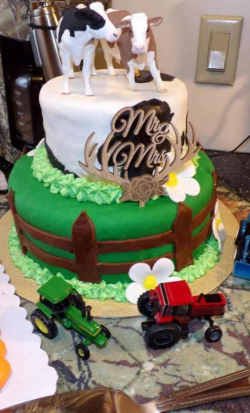 Mr and Mrs Cake Toppers – Rustic Flower Tree Wood Wedding Party Engagement Decoration