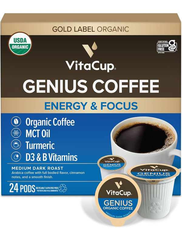VitaCup Organic Genius Keto Coffee Pods, Increase Energy & Focus w/MCT Oil,