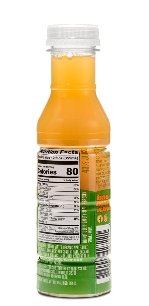 Immune 12 oz 6 BaoBlast Peach Baobab Drink Organic Baobab Fruit powder with peach, MonkFruit Sweetened Functional