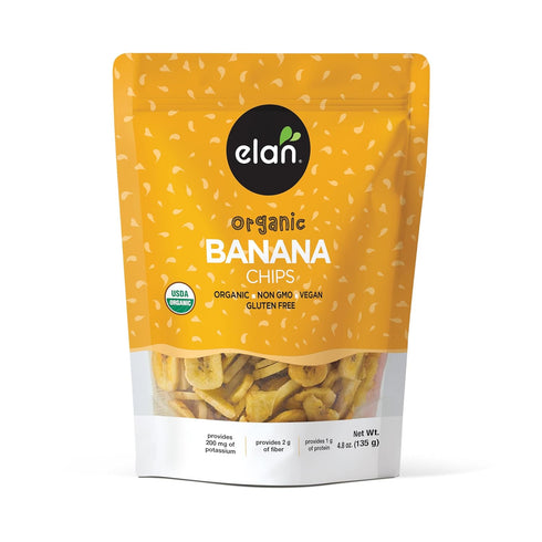 8 pack 4.8 oz Elan Organic Banana Chips, Non-GMO, Vegan, Gluten-Free, Kosher, Sweetened with Organic Sugar, Crunchy