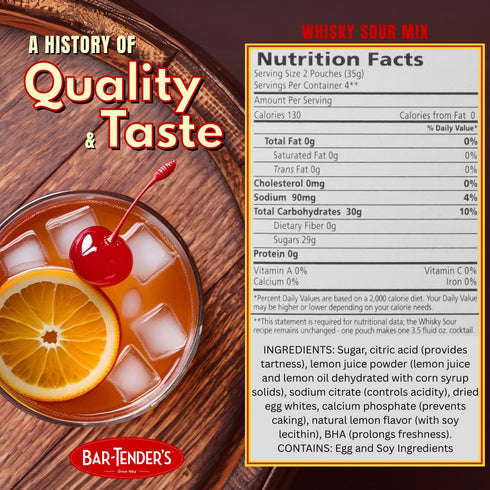 4.7 oz. (8 Bar-Tenders Instant Whiskey Sour Cocktail Mix, Net Wt. pouches)