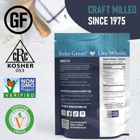 4 Lb Great River Milling Blanched Almond Flour | Finely Ground Gluten Free Baking Alternative | Made from Whole