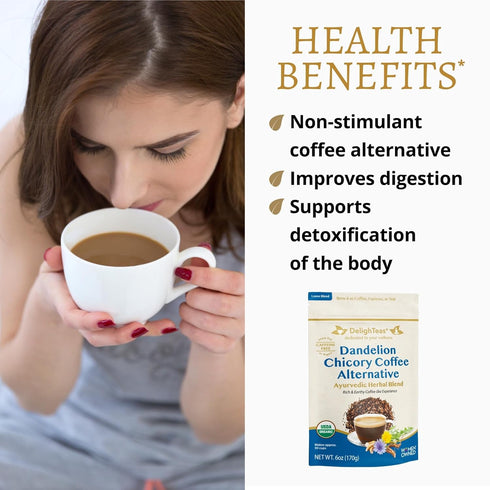 50 6oz. DelighTeas Organic Coffee Alternative | Ayurvedic Herbal Chicory Dandelion Coffee | Coffee Substitute | USDA