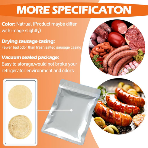 (8m/26ft),32mm HAIKISS Edible Drying Sausage Casing, Natural Sausage Casings for Flavorous Homemade Sausages, Italian