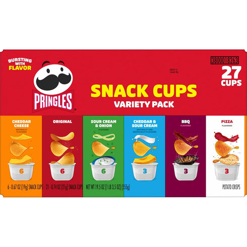 Pack, 19.5oz (27 Pringles Potato Crisps Chips, Lunch Snacks, Snack Cups, Variety Box Cups)