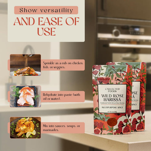 2 oz, Premium Rose Harissa Spice Blend - Small-Batch Moroccan Seasoning with Chiles & Rose Petals - Perfect for Meats