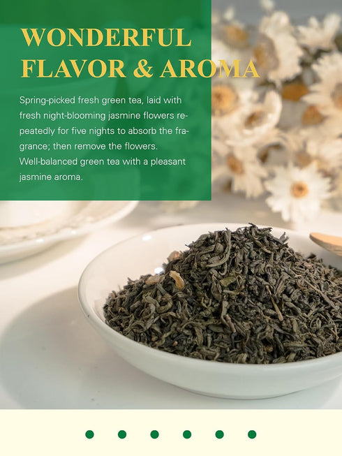 16 GLDNT Organic Jasmine Green Tea, Organic Jasmine Green Tea Loose leaf with Delightful Aroma, Delicate and smooth