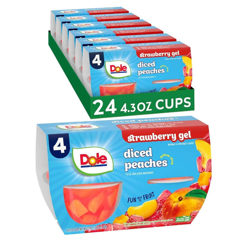 Dole Fruit Bowls Peaches in Strawberry Flavored Gel Snacks, 4.3oz 24 Total