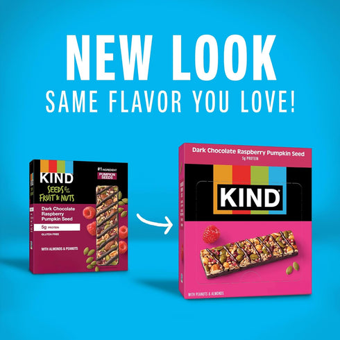 5g 12 Count KIND Healthy Snacks Bars, Dark Chocolate Raspberry Pumpkin Seed, Gluten Free, High Fiber Snacks, Protein