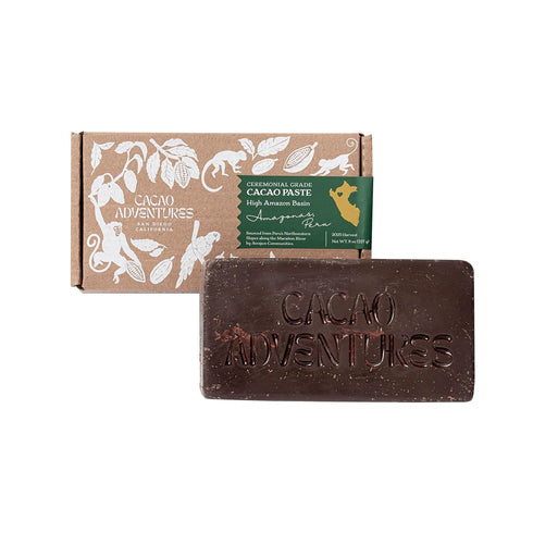 100% 8 oz Ceremonial Grade Cacao Block Pure Cacao Paste, High-Amazon Basin Peru, Unsweetened Vegan Drinking Chocolate