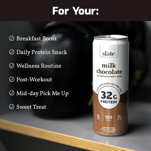 32g 1g 150 2g 11 oz, 12 Slate Milk - High Protein Nutrition Shake - Milk Chocolate - Protein, Sugar, Calories, Net