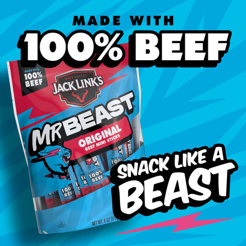 5g 100% 12 Count Jack Links x MrBeast Beef Sticks, Original Mini Beef Sticks, As Seen on Beast Games, Protein, Made