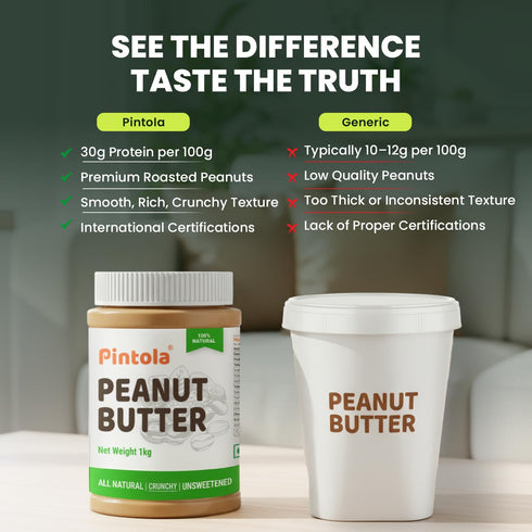 30g (1kg) Pintola All Natural Peanut Butter (Crunchy) | Unsweetened | Protein | Non GMO | Gluten Free | Vegan |
