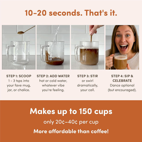 Nummy 150 10.6oz Creations cup Caramel Instant Caffeine-Free Coffee Alternative with Dandelion. Coffee Substitute