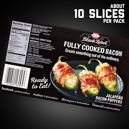 2.52 oz HORMEL BLACK LABEL Thick Cut, Fully Cooked Bacon for Ready to Eat Meals, No Refrigeration Needed, Gluten-Free