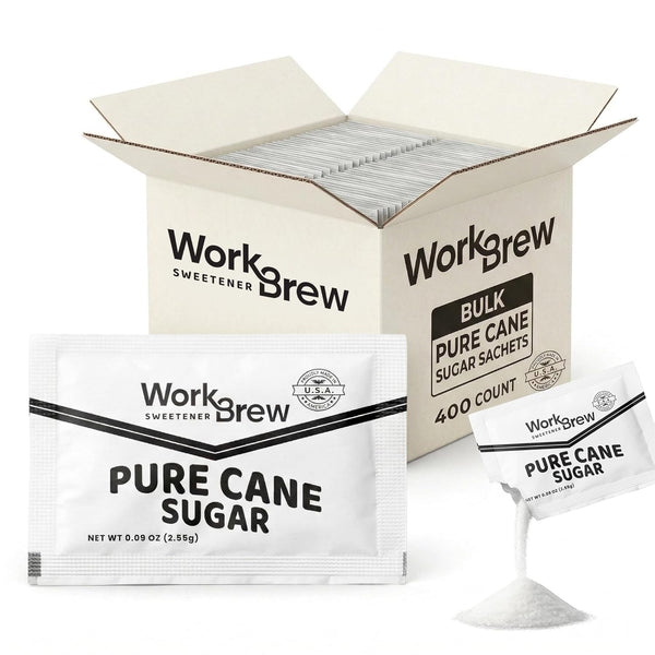 WorkBrew White Cane Sugar Packets 400 Count, Individual Sugar Packets for Coffee &