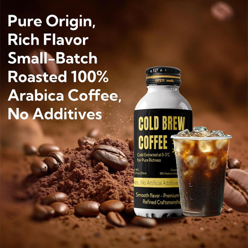Generic Coffee,12.5 OZ Bottle370ml Cold Brew Coffee,Black Coffee,Arabica-Based Blend, Medium Roast Brewed Low