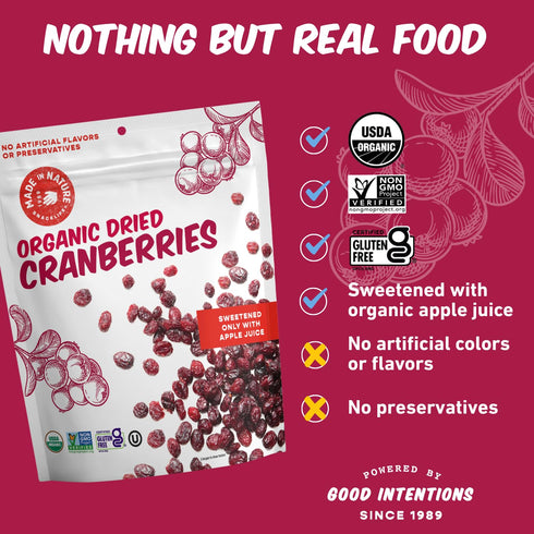 5 (Pack 6) Made In Nature Organic Dried Cranberries, Ounce of Sweetened with Apple Juice, Non-GMO, Unsulfured, Gluten