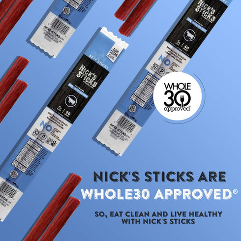 100% Whole30 (12 1.7oz. Packages 2 Nick's Sticks Clean & Balanced Grass-Fed Beef Snack Sticks | Made in the USA |