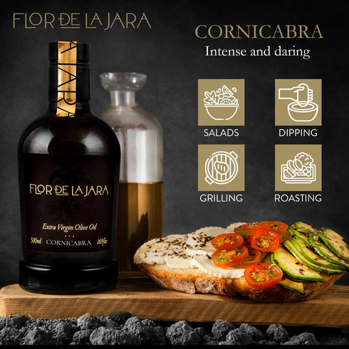 (0.27%), 16.9 oz (500ml) FLOR DE LA JARA Premium Extra Virgin Olive Oil from Spain, First Cold Pressed