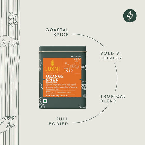 100g (50 Luxmi Estates - Orange Spice - Black Darjeeling Tea - Loose Leaf - cups) | Special Edition Autumn Tea |