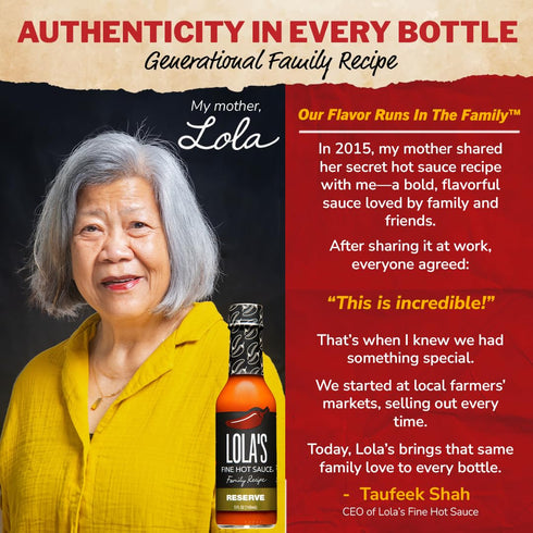0 0g 5 Oz (Pack 1) Lolas Family Reserve Hot Sauce | Carolina Reaper & Habanero Blend | Ultra Spicy | Calories, Fat, Low